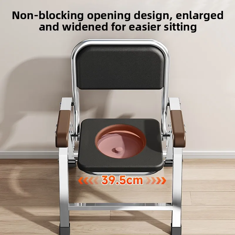 Foldable Reinforced Commode Chair with Backrest Armrest,Portable Mobile Toilet Seat for Elderly Disable Home Bedside Potty Stool
