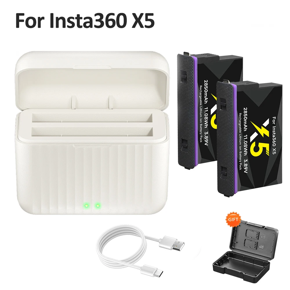 For Insta360 X5 Battery 2850mAh for Insta 360 X5 Battery and Fast Charger for Insta 360X5 Insta360X5 Extra Battery Camera Action