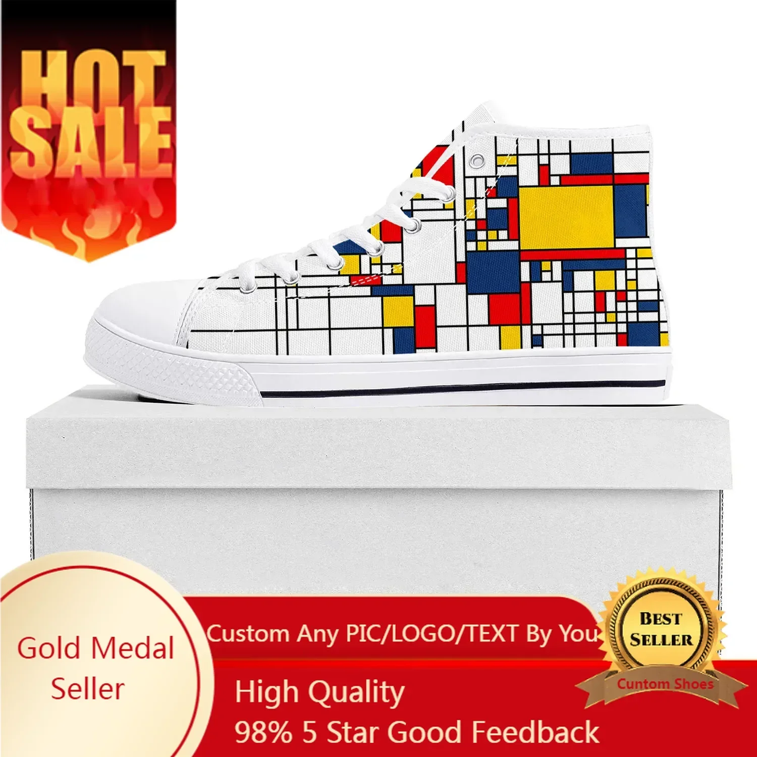 

Mondrian Abstract Art Aesthetic High Top High Quality Sneakers Mens Womens Teenager Canvas Sneaker Couple Custom Made Shoes