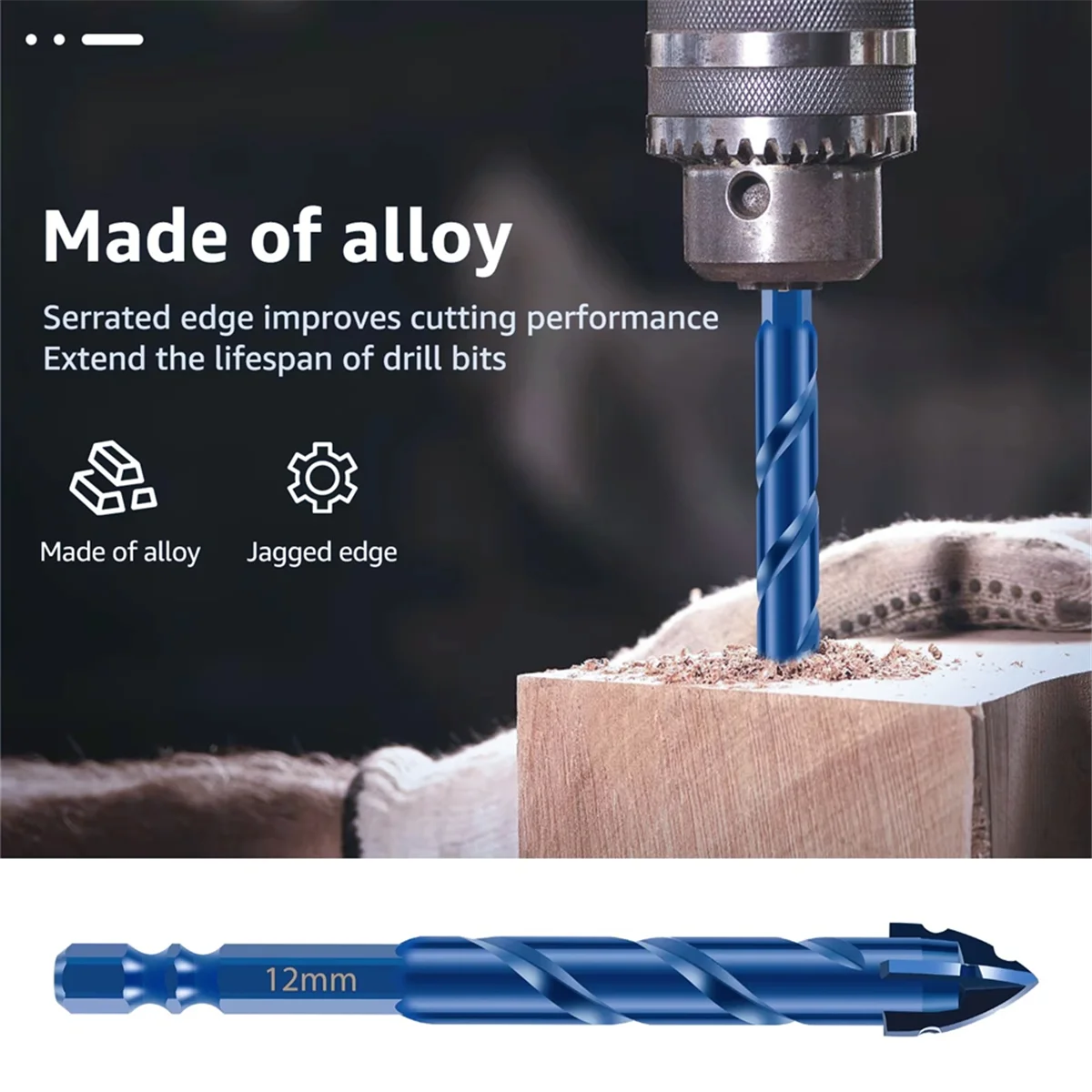

AA98 8Pcs Four-Edged Serrated Eccentric Drill Bit 6/8/10/12/14mm Concrete Drill Bits for Tile Glass Metal Brick Ceramic Wood