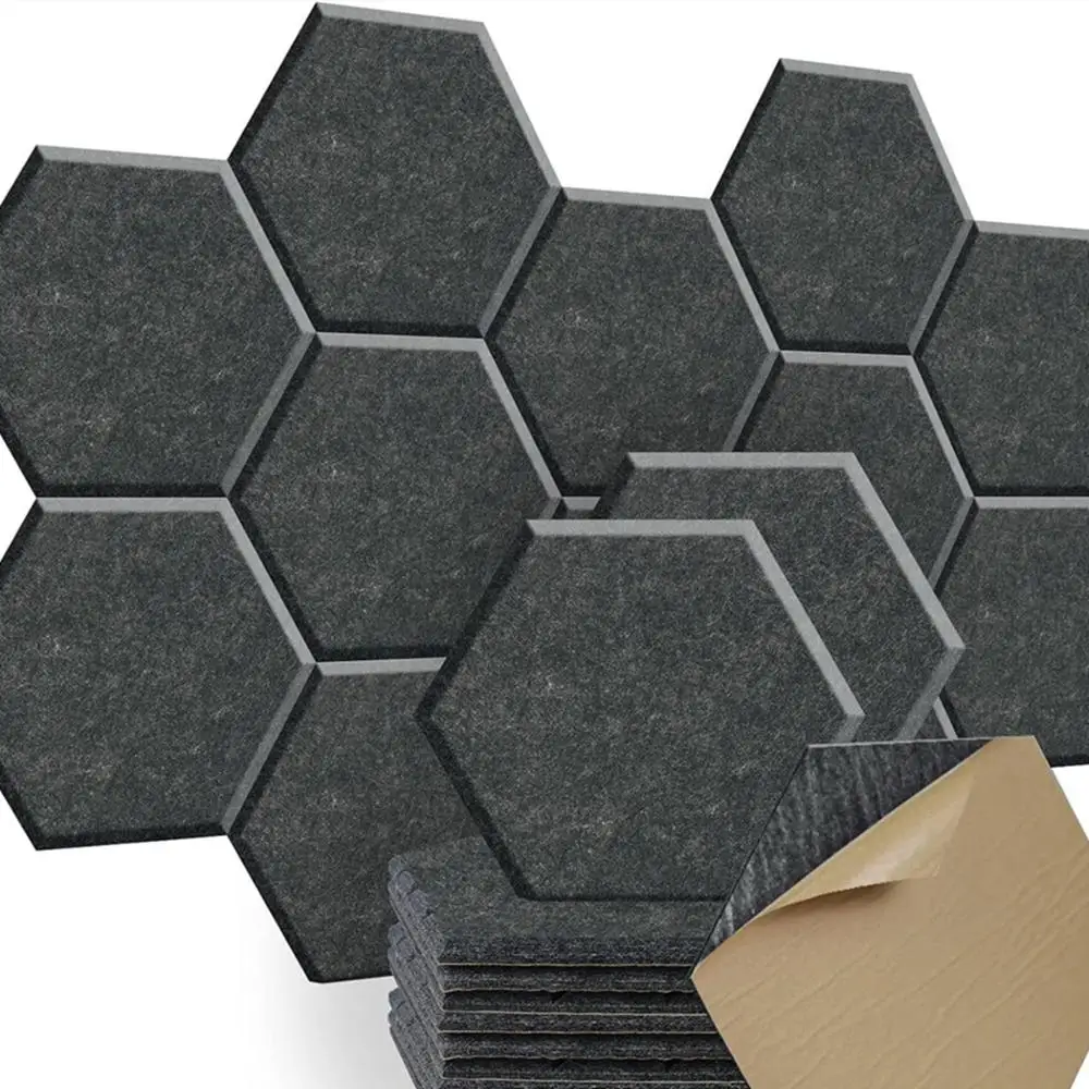 Hexagonal Wall Stickers Self-adhesive Acoustic Panels Sound Proof Foam Panels Y-Lined Design to Absorb Noise Eliminate Echoes