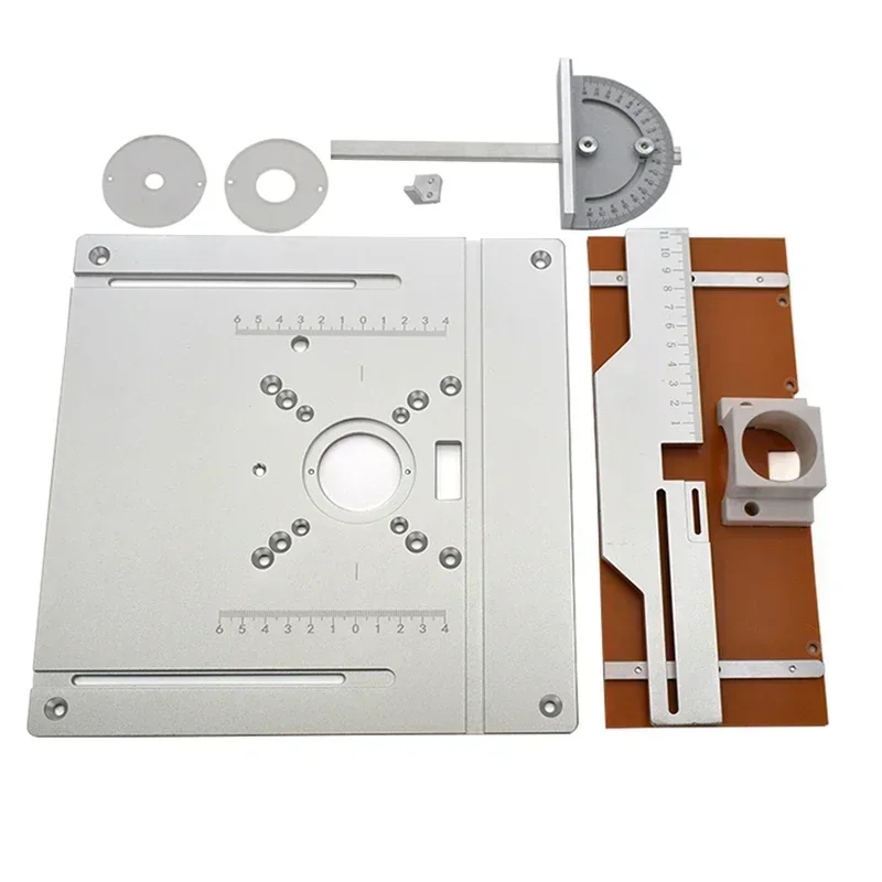 Aluminium Router Table Insert Plate with Miter Gauge Wood Milling Flip Board for Wood Engraving Trimmer Woodworking Tools