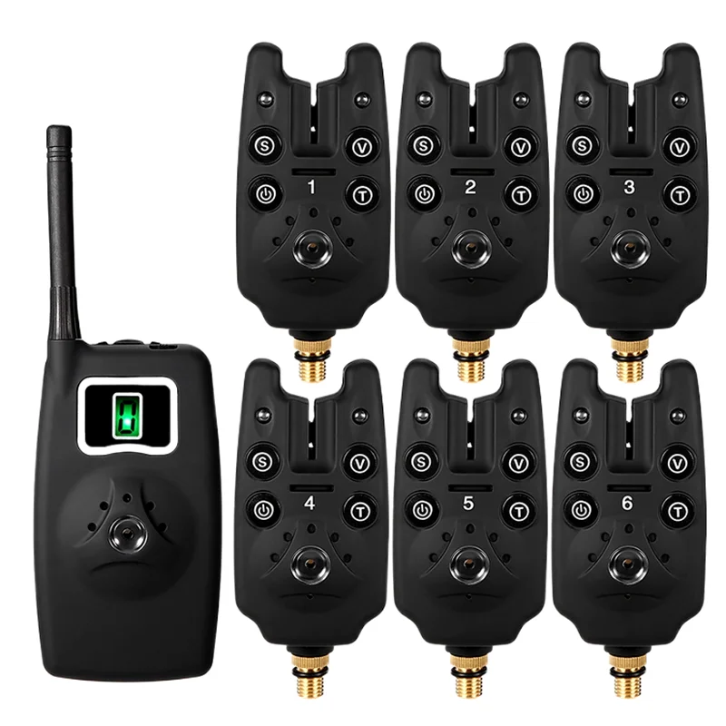 Wireless Fishing Bite Alarm Settings Digital Kit Light Emitting Diode Indicator Alarm Bell Receiver Trolley