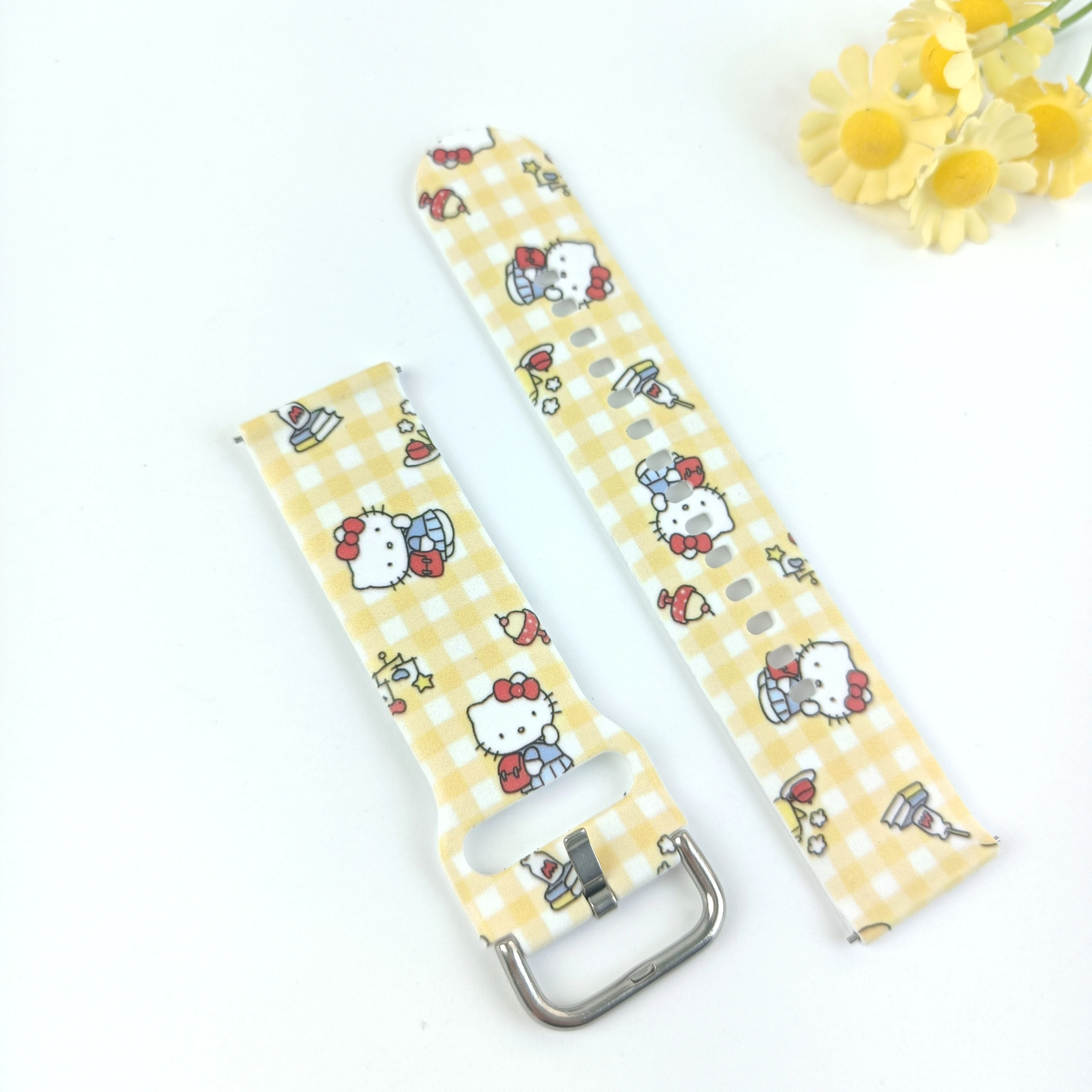 20mm Hello Kitty Printed Strap for Samsung Galaxy 7/6/5 40mm 44mm Band Replaceable Bracelet 22mm for Xiaomi Amazfit Watchband