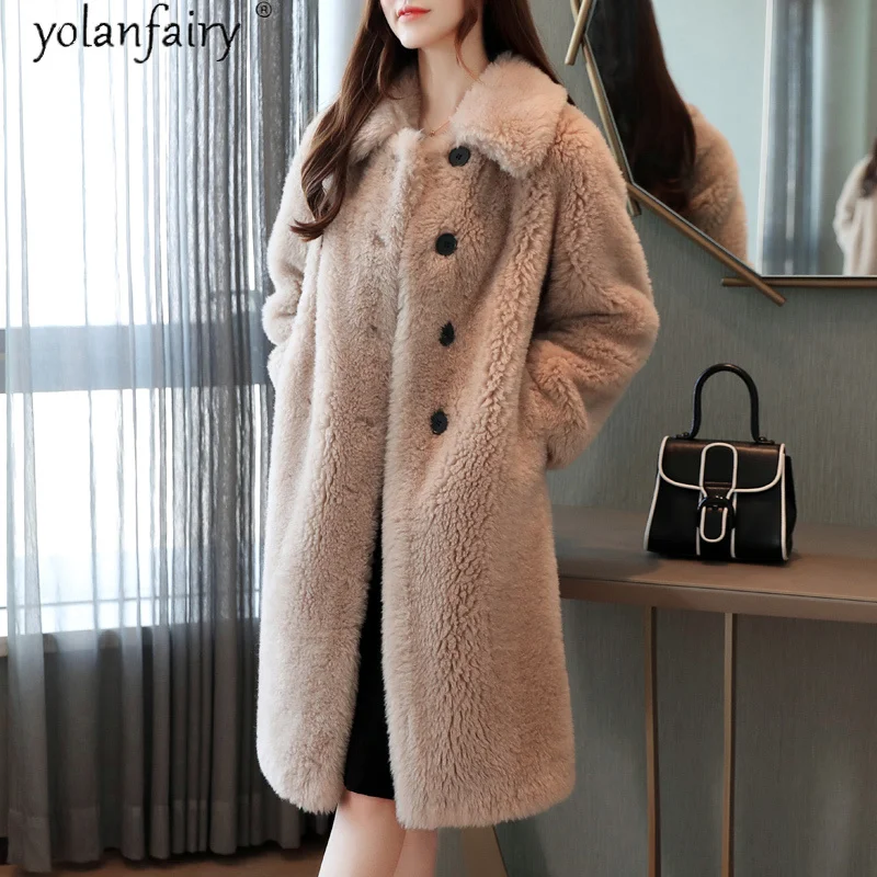 Pelz Echte Wolle Mantel Koreanische Weibliche Jacke Weiche Warme frauen Mäntel Herbst Winter Schafschur Jacken Manteau Femme 2023