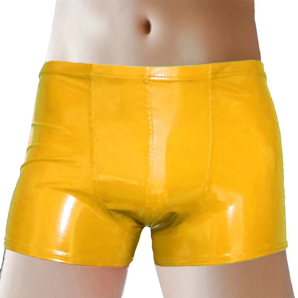 Men Faux Leather Shorts Brief Wetlook Latex Underpants Trunks Underwear Nightclub Flats Elastic Bulge Pouch Panties