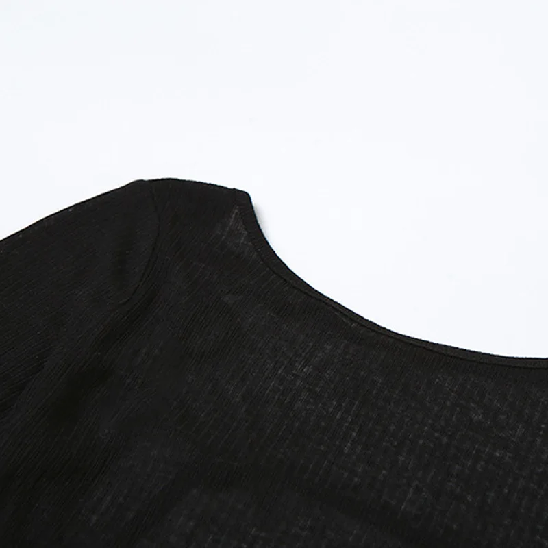Damen-T-Shirt mit langen Ärmeln, tiefem Ausschnitt, offenem Rücken, schmaler Passform, mit Schnürung, elastischem Stoff, einfarbig, Herbstmode, kurzes Oberteil. – Detail 16