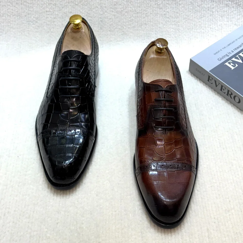 Luxe handgemaakte lederen herenschoenen Klassieke Cap Toe Oxfords Veterschoenen Formeel Zakelijk Bruiloft Kantoorschoenen