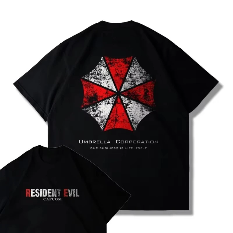 Trendy Y2K Retro Sci Fi Symbol Graphic Men T Shirt Vintage Weathered Umbrella Pattern Print Short Sleeve TeeStreetwear Loose Top