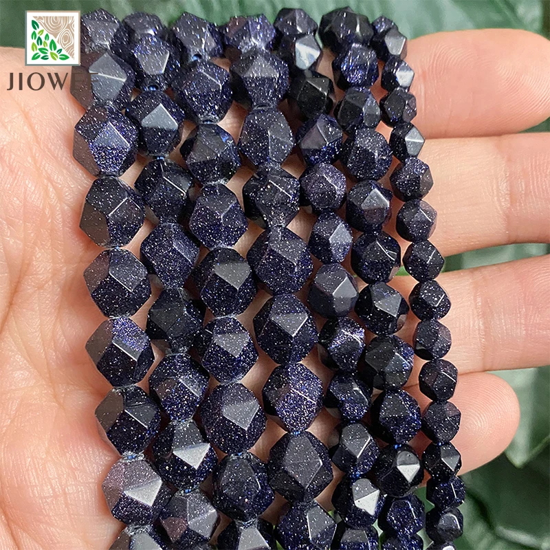 Natural Faceted Dark Blue SandStone Loose Spacers Beads for Jewelry Making DIY Handmade Bracelet Earrings 14