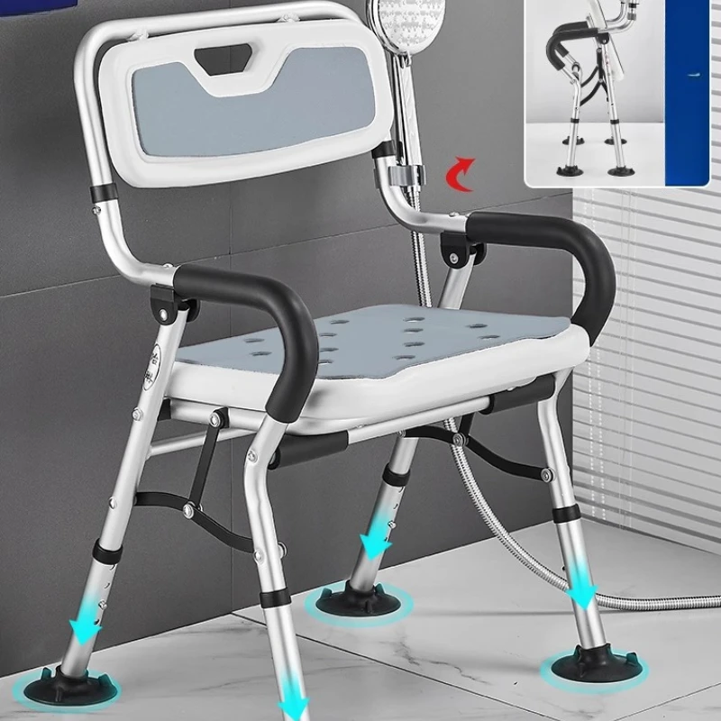 

Customizable Foldable Adjustable Bath Stool 4Height Settings Anti-Tip Base Built-In Shower Holder Toilet Seat Pregnant