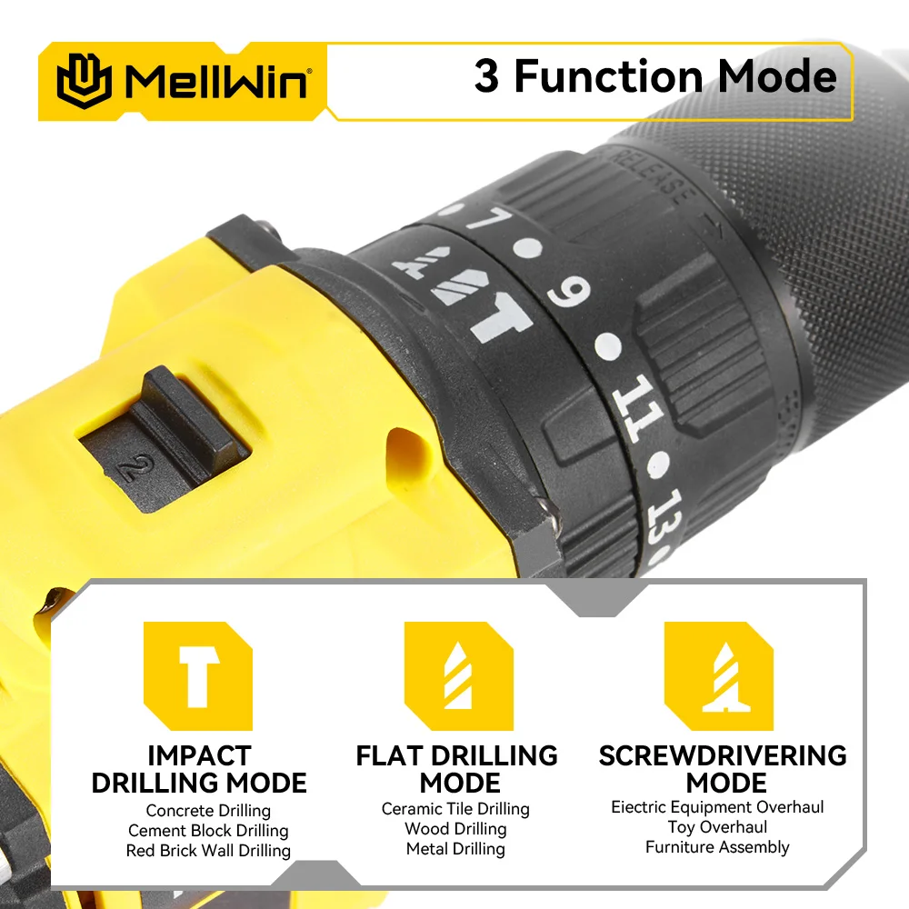 MELLWIN 13MM 25 + 3 Bürstenlosen Elektrische Hammer Bohrer Handheld Cordless Flach Bohrer Schraubendreher Power Werkzeuge Für Makita 18V batterie Pin – Detail 10