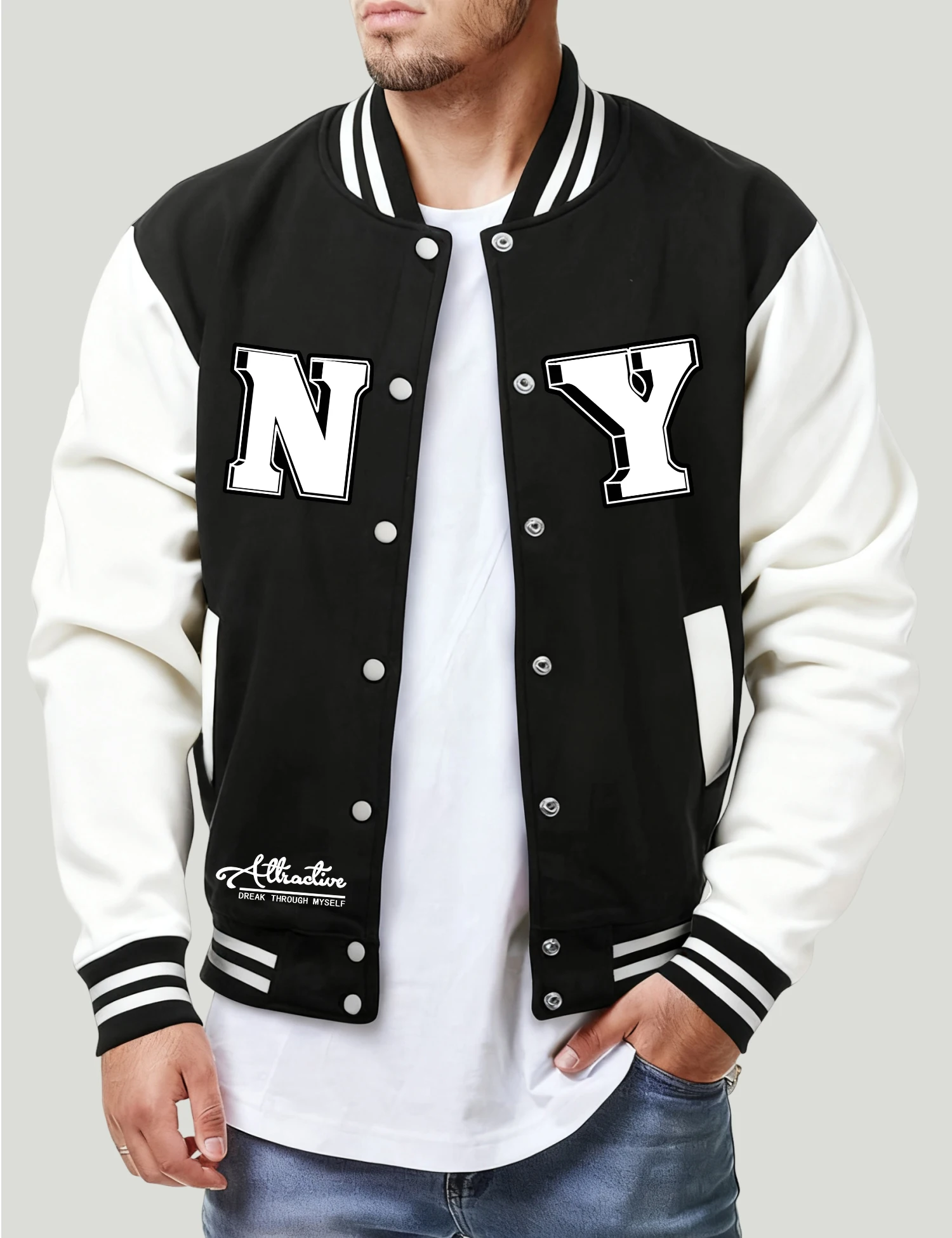 Through Myself To New York Pattern Retro Streetwear Men Hip Hop Loose Clothing Casual Fleece Jacket Autumn Fashion Tops Unisex