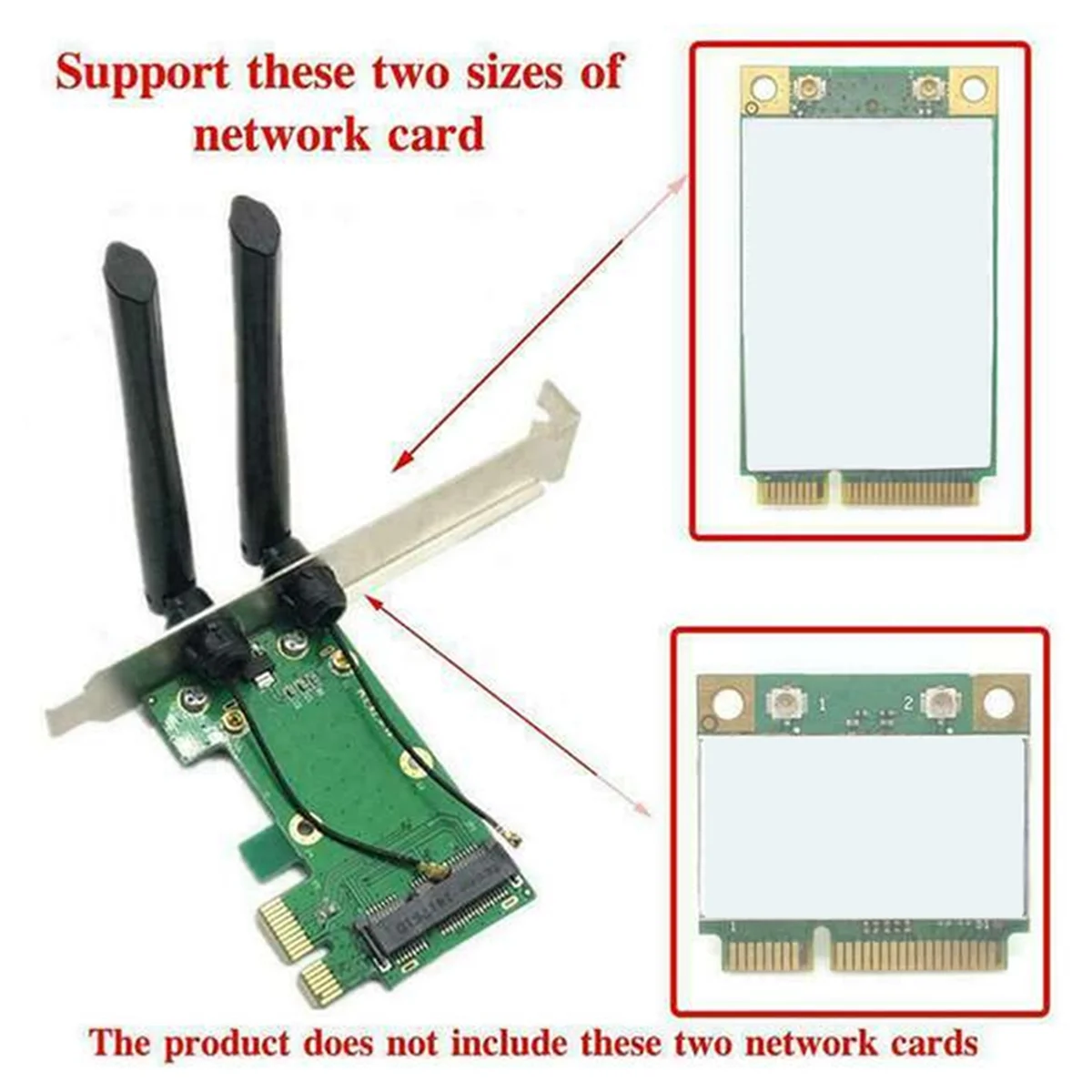 For PC Wireless Card WiFi Mini PCI-E Express to PCI-E Adapter with 2 Antenna External