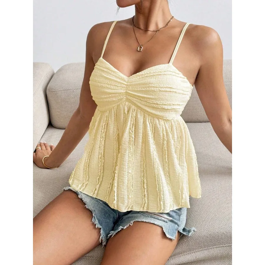 

Breezaya Women's Solid Color Pleated Contrast Lace Camisole