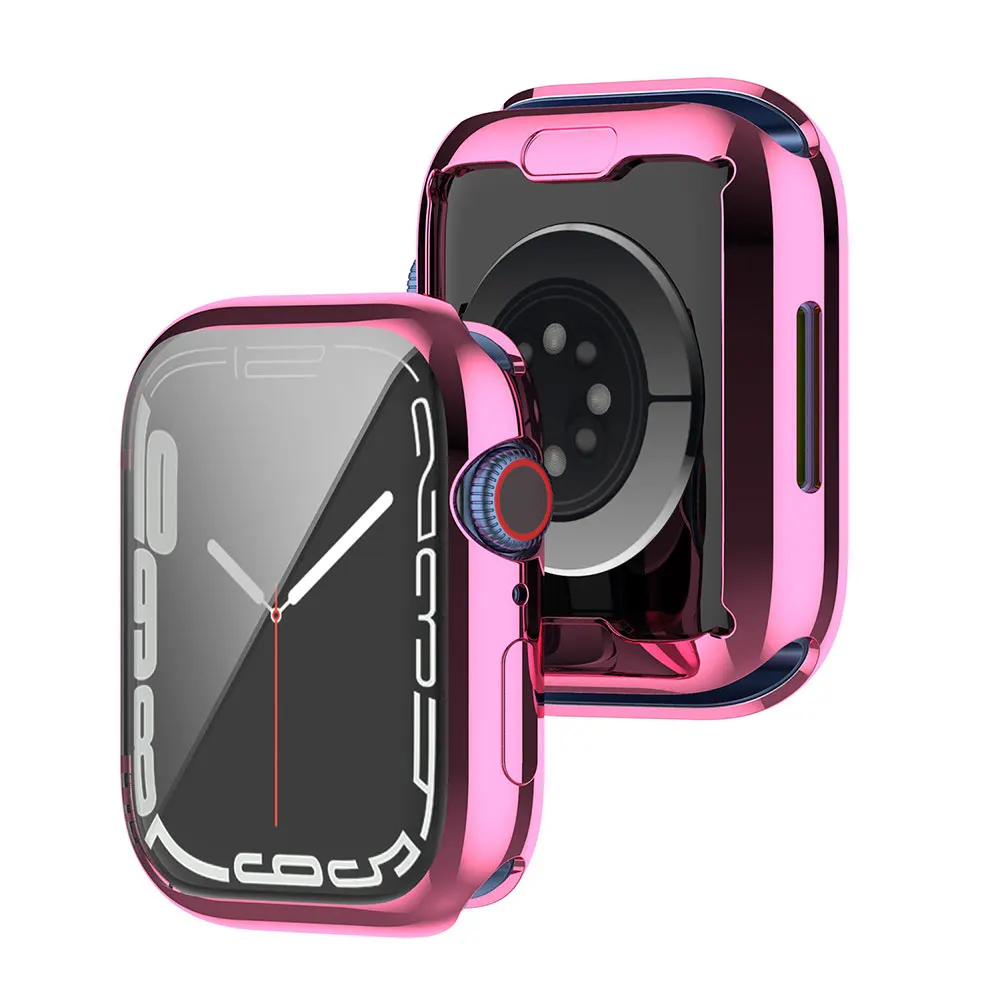 Plating Watch Protective Case For Apple Watch S7 41mm 45mm Full Protection Soft TPU Screen Bumper Frame Plating Watch Cover