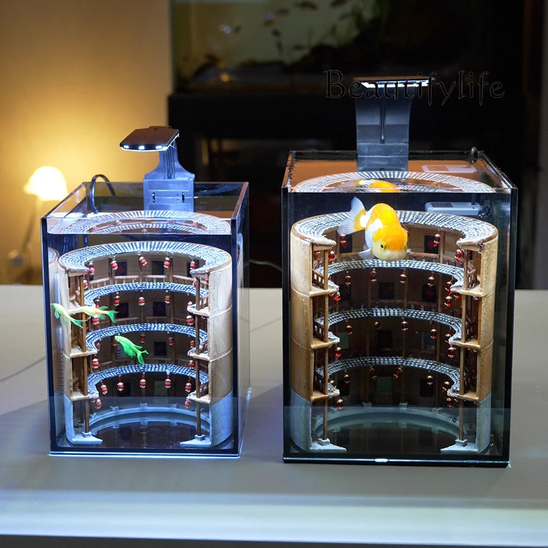 Ecological fish tank office small desktop self-circulation household national style landscaping aquarium