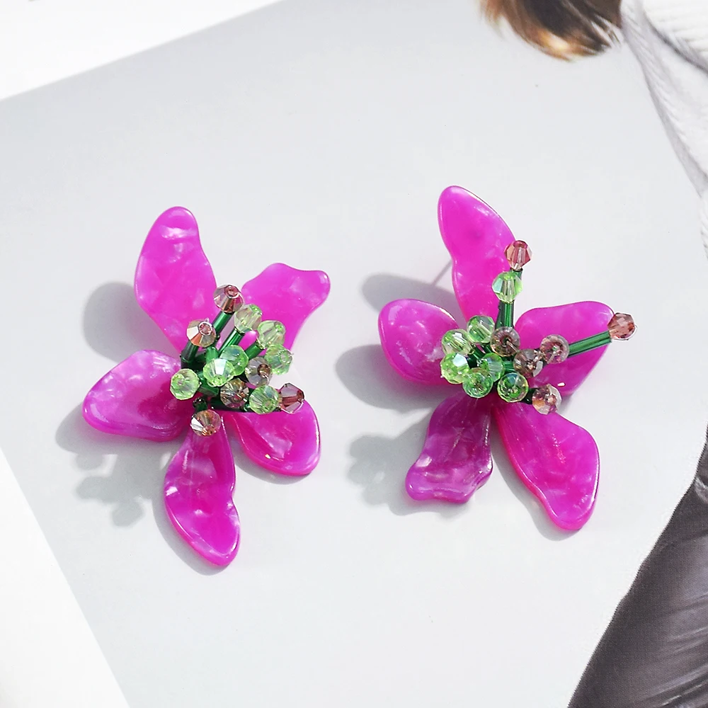 Cute Korean Handmade Purple Flowers Earrings Acrylic Resin Earrings For Women Bohemian Wedding Jewelry Accessories