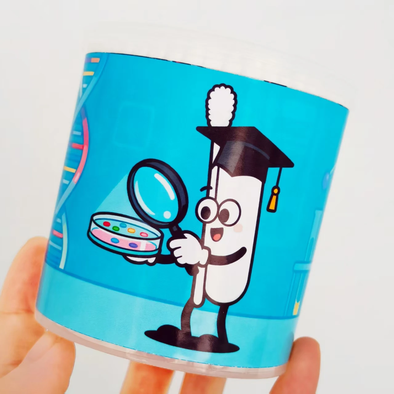 200 قطعة/400 قطعة تصميم موضوع المختبر أعواد قطنية صندوق أسطواني هدية كرة قطنية