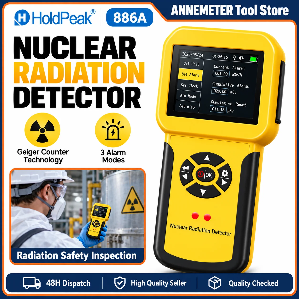 Nuclear Radiation Detector, Professional Geiger Counter for Beta Gamma X-Ray with LCD Display, Rechargeable Radioactive Tester