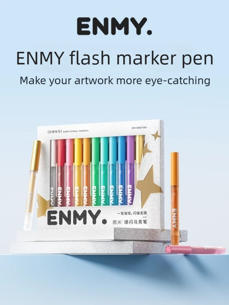 

ENMY 24/1 Colors Super Shiny Glitter Color Markers with Light Valve Big Particle Glitter Stationery Art Office School Supplies