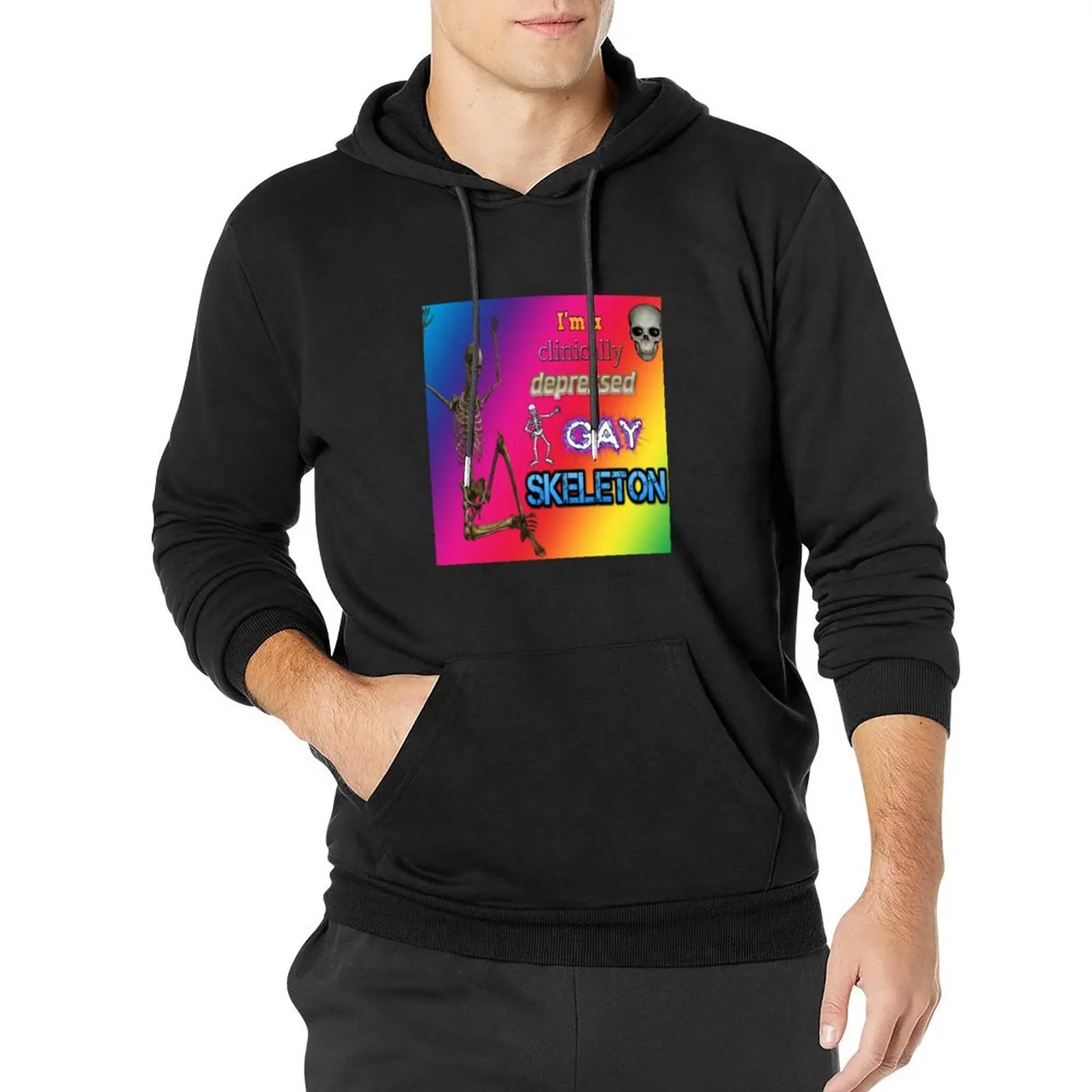 

Depressed Gay Skeleton Pride Pullover Hoodie anime clothes anime clothing winter clothes clothes for men hoodie graphic