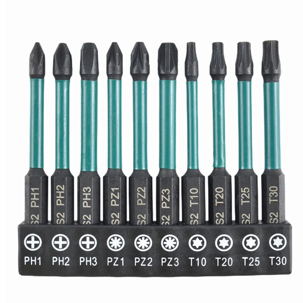 10pcs 70mm Cross Pozidriv Torx Screwdriver Bit Set 1/4 In Hex Shank  Magnetic Batch Head Impact Electric Screwdriver Bit PH1 PZ2