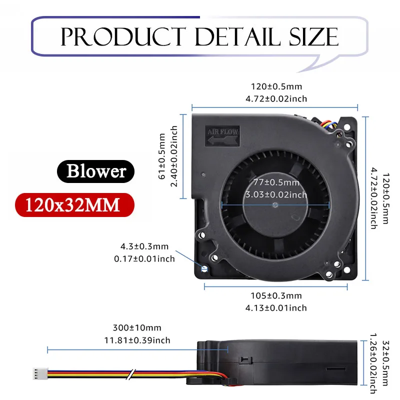 Gdstime 듀얼 볼 산업용 휴대용 송풍기, 터보 쿨러 팬, DC 5V, 12V, 24V, 48V, 120x120x32mm, 120mm, 12032B, 12cm, 1 개