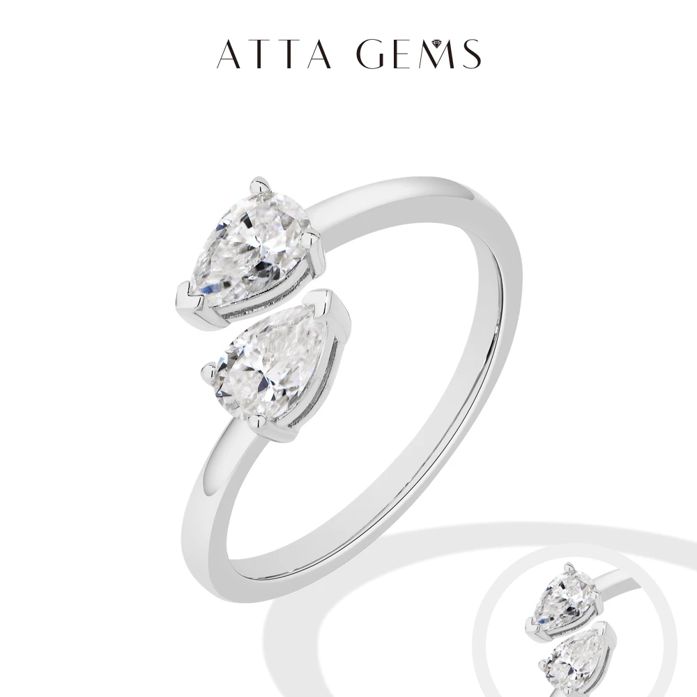 

ATTAGEMS 925 Sterling Silver Double Pear Cut Moissanite Rings for Women D VVS1 0.5ct Two Stones Open Ring Daily/Wedding Jewelry
