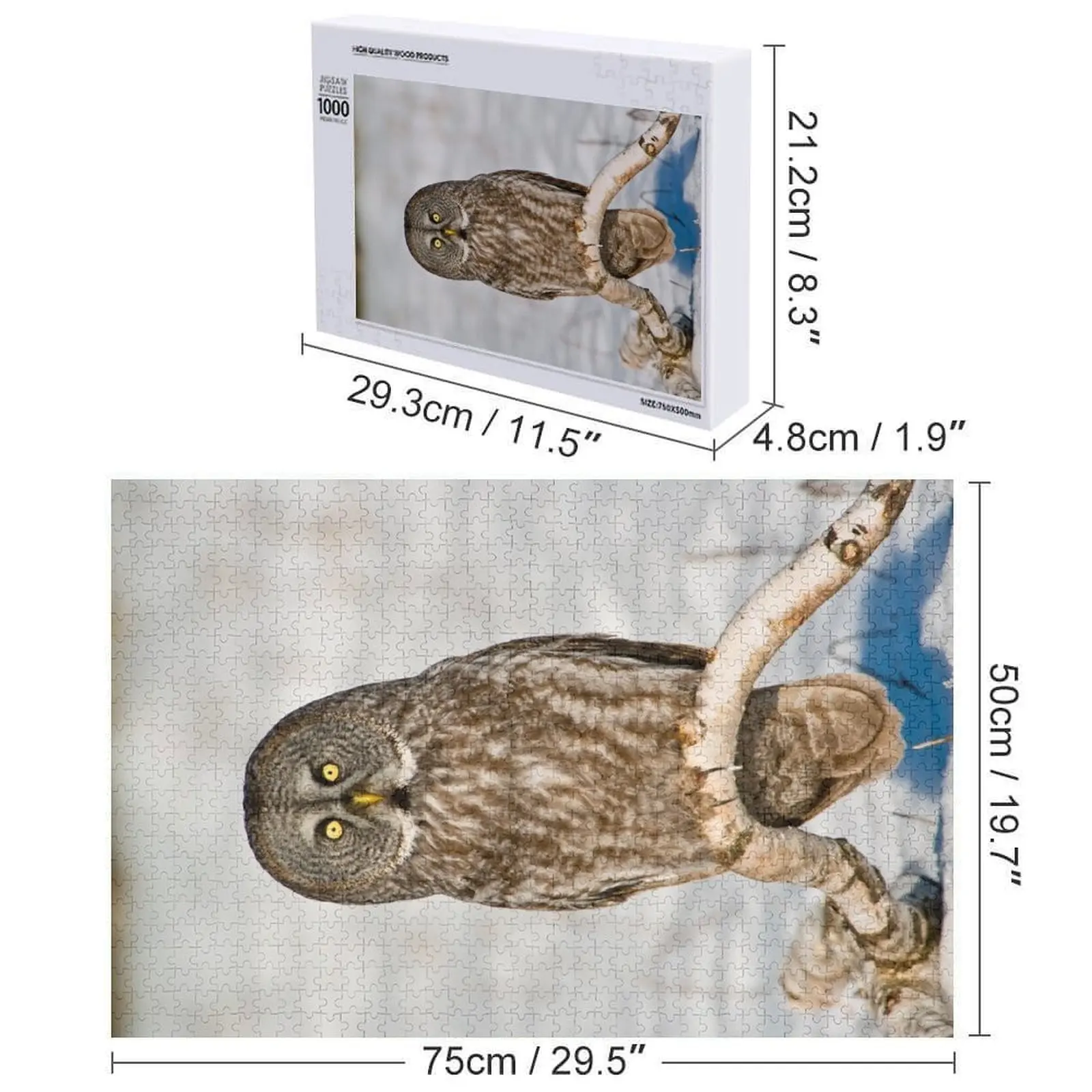 Grote grijze uil puzzel kunstwerken nieuw speelgoed voor kinderen 2022, gepersonaliseerd cadeau getrouwde naam houten speelgoedpuzzel