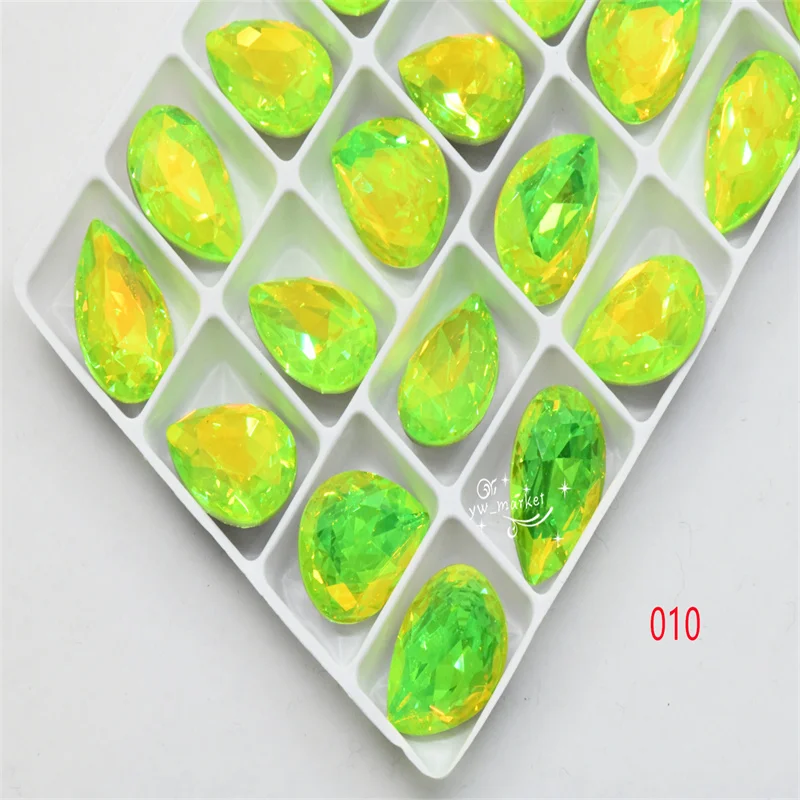 K9 green color rhinestones glass crystals craft supplies diy accessories oval teardrop navette