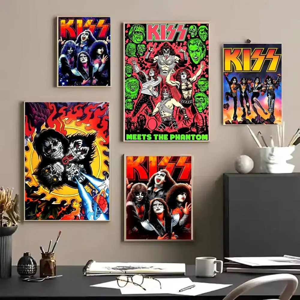 روك K_Kiss الفرقة اللوحة الخط قماش الكتان ملصق جدار يطبع لغرفة المعيشة غرفة نوم مكتب ديكور المنزل #2