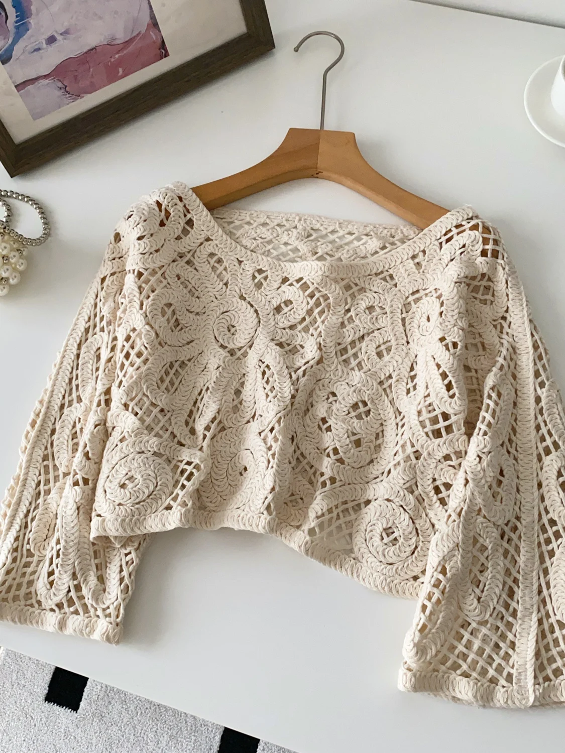 Тяжелый вязаный топ в стиле ретро, женский модный винтажный дизайн с открытыми крючками, повседневный V-Ne Long Sve Autumn irt