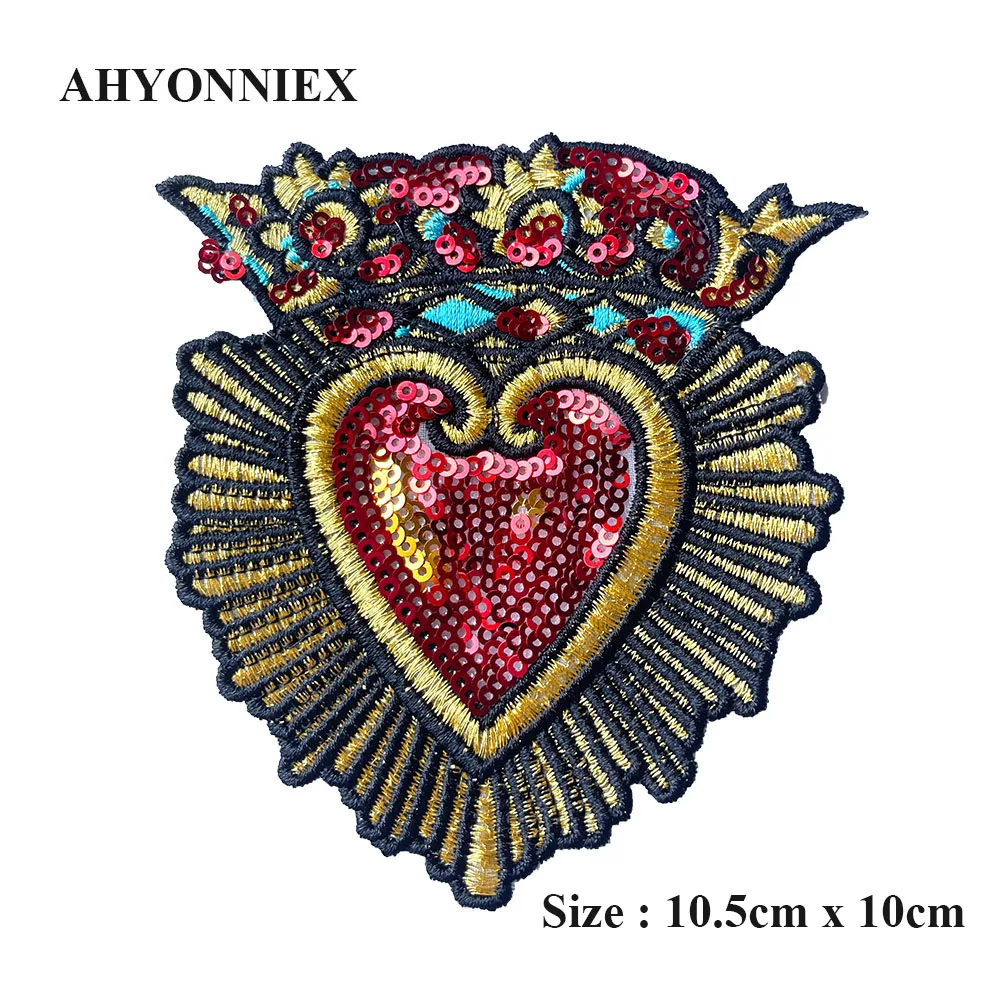 3 Pieces/Lot Sequins Heart Crown Embroidery Patches For Clothing Clothes Sticker Appliques Iron On Patches