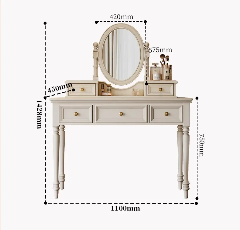 HT Full solid wood bedroom dresser makeup table premium tits with drawers mirror