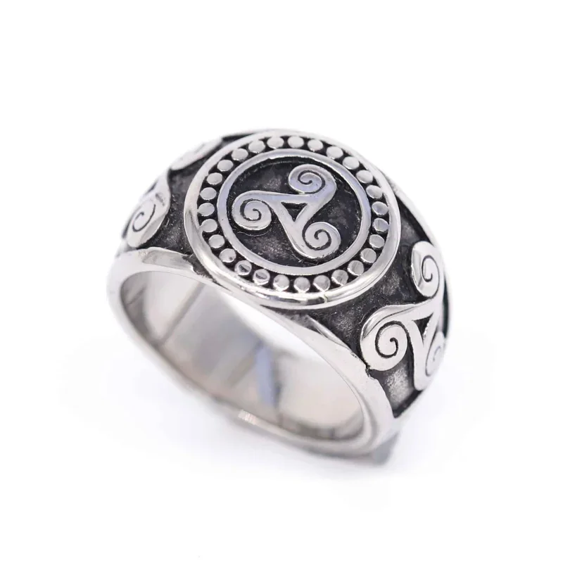 Stainless Steel Triskelion Ring Viking Nordisch Germanisch Triskelion Allison Signet Rins Triangle Odin Nordic Jewelry