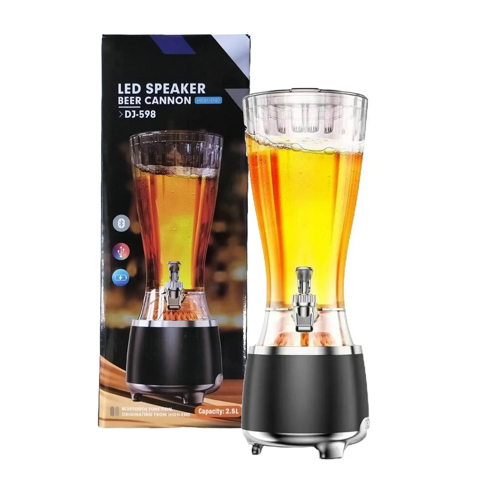 Пивная башня 3 в 1, динамик Bluetooth и основание с подсветкой, портативный диспенсер для напитков для вечеринок, пивных коктейлей и лимонадов
