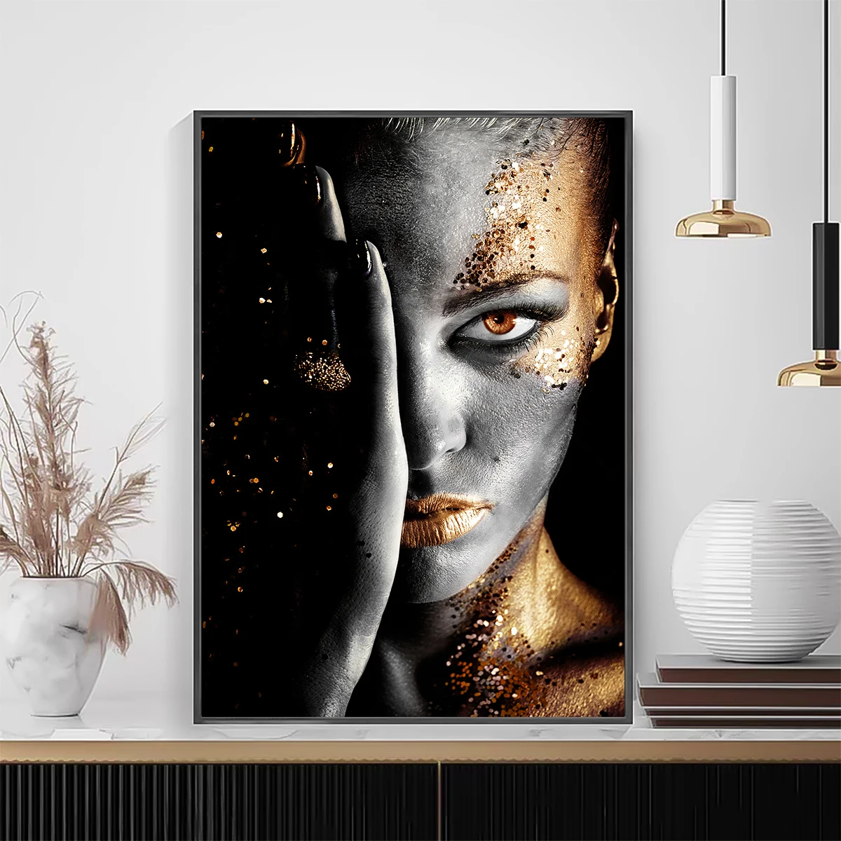 Domineering Gold and Silver Woman Pattern Canvas Art Poster Art Modern Painting Canvas Furniture Living Room Decoration