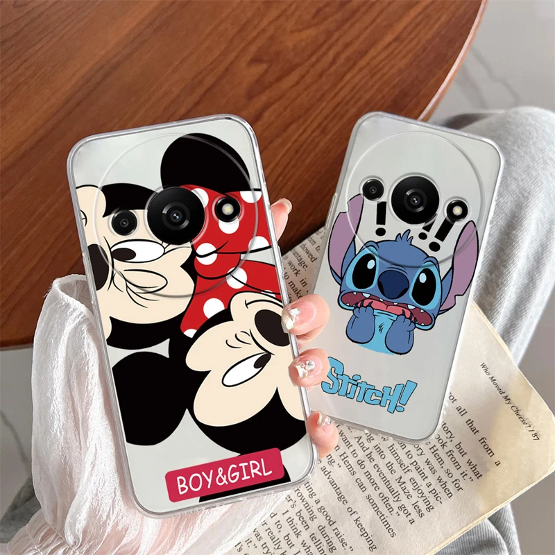 스티치 마우스 미니 미키 전화 케이스 Redmi 14C A3 Pro A3X 9 Note 8 9 14 Pro Poco A4 X3 C75 투명 오리 도널드 커버
