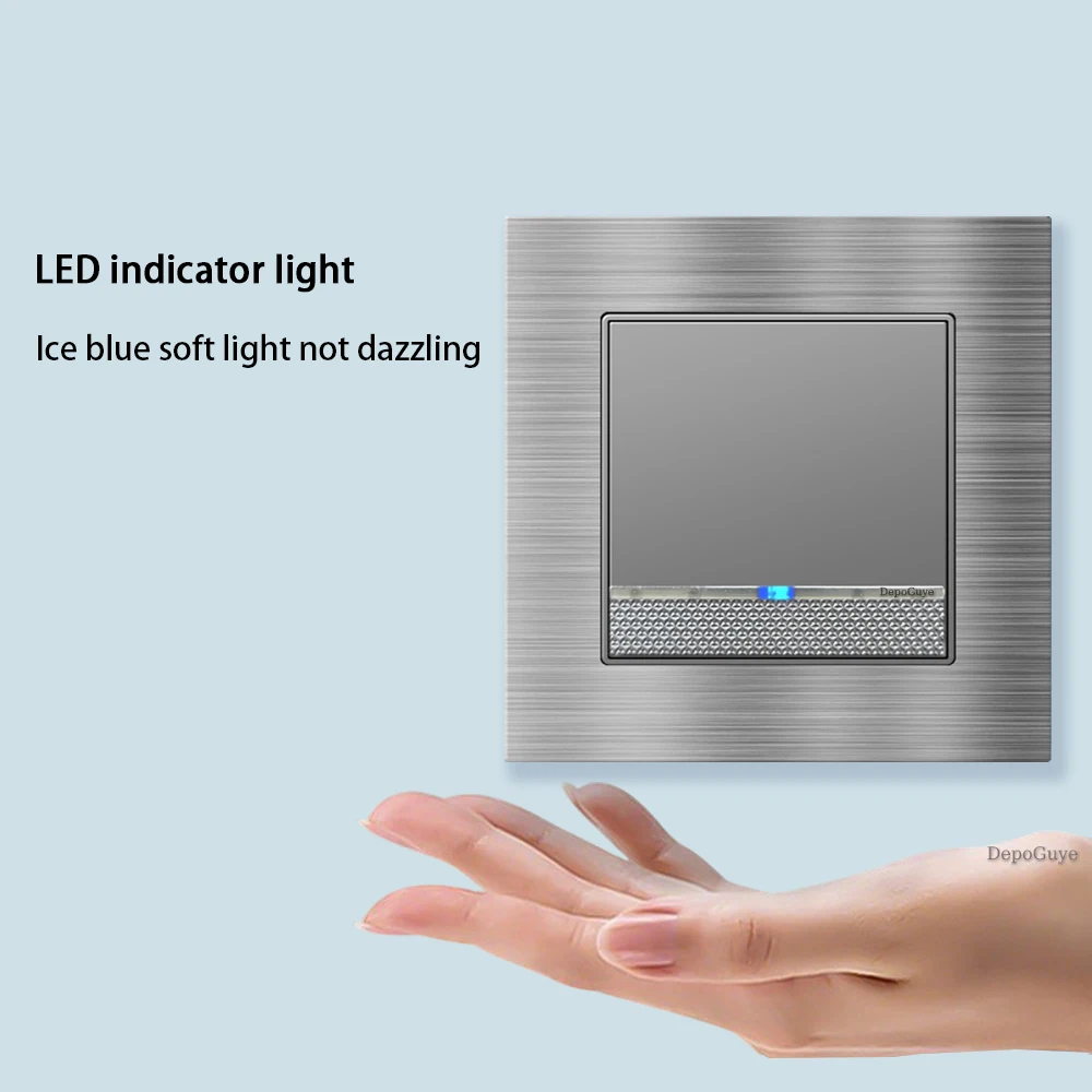 Enchufe de pared gris metálico UK 13A con cargador USB tipo c de 5V 3.1A, Panel de interruptor de luz LED eléctrico Universal de aluminio cepillado