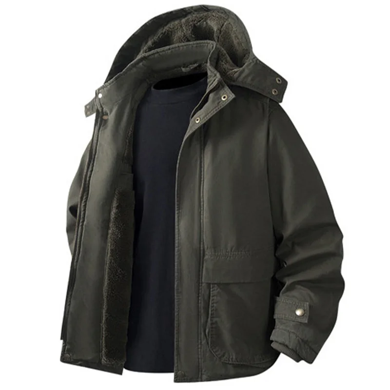 

Men’s High Quality Fleece Parka –Vintage Warm Thick Hooded Coat for Winter Camping & Snow Cold-Proof Pocket Coat Men's Clothing