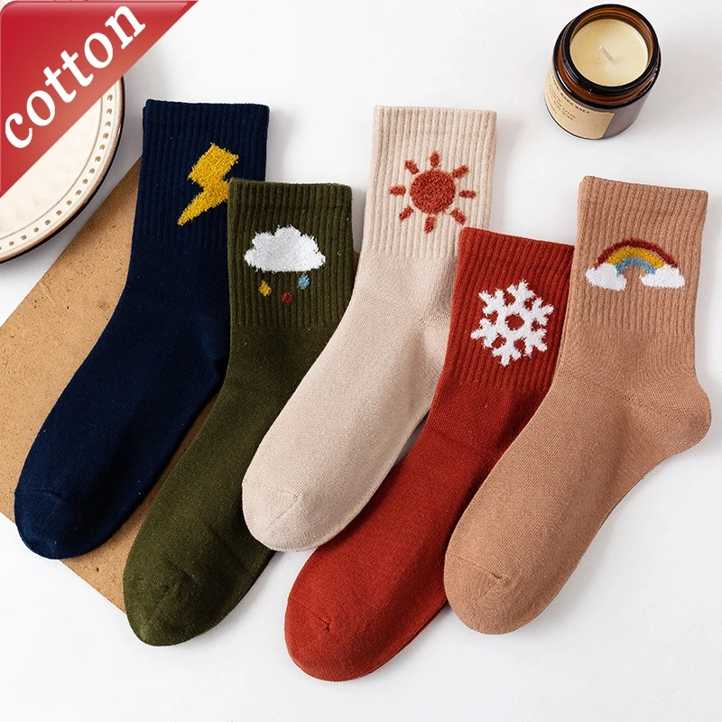 

5 Pairs Women's Socks Set Korean Cartoon Comfortable High-quality Cotton Socks Weather Cute Sweet Preppy Style Mid Tube Socks