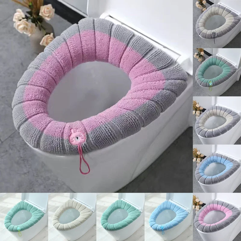 1 pz universale inverno caldo coprisedile wc Closestool Mat lavabile solido morbido lavoro a maglia O-shape Pad sedile del water accesso al bagno