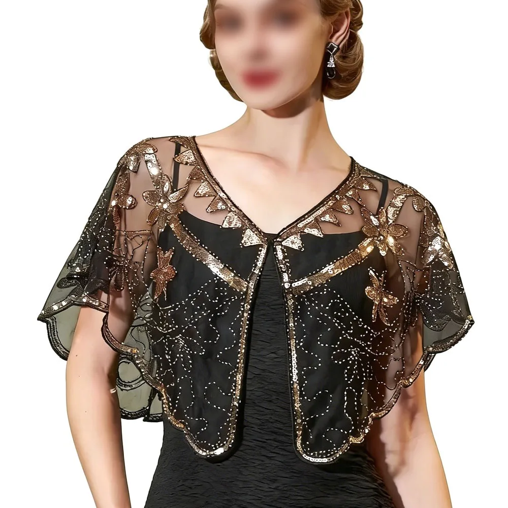 

Элегантная шаль 1920-х годов с дышащей сеткой, легкая вечерняя шаль, короткая накидка