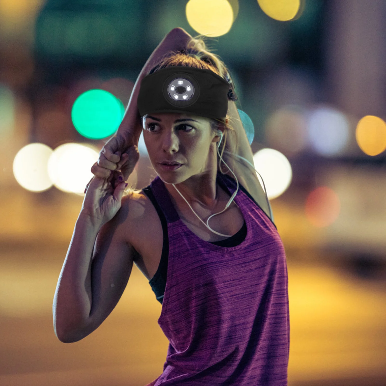 2 Stück LED-Stirnbänder, wiederaufladbar, USB-Laufschweißbänder, Unisex, Sport, Workout, Fitness, schweißabsorbierendes elastisches Band