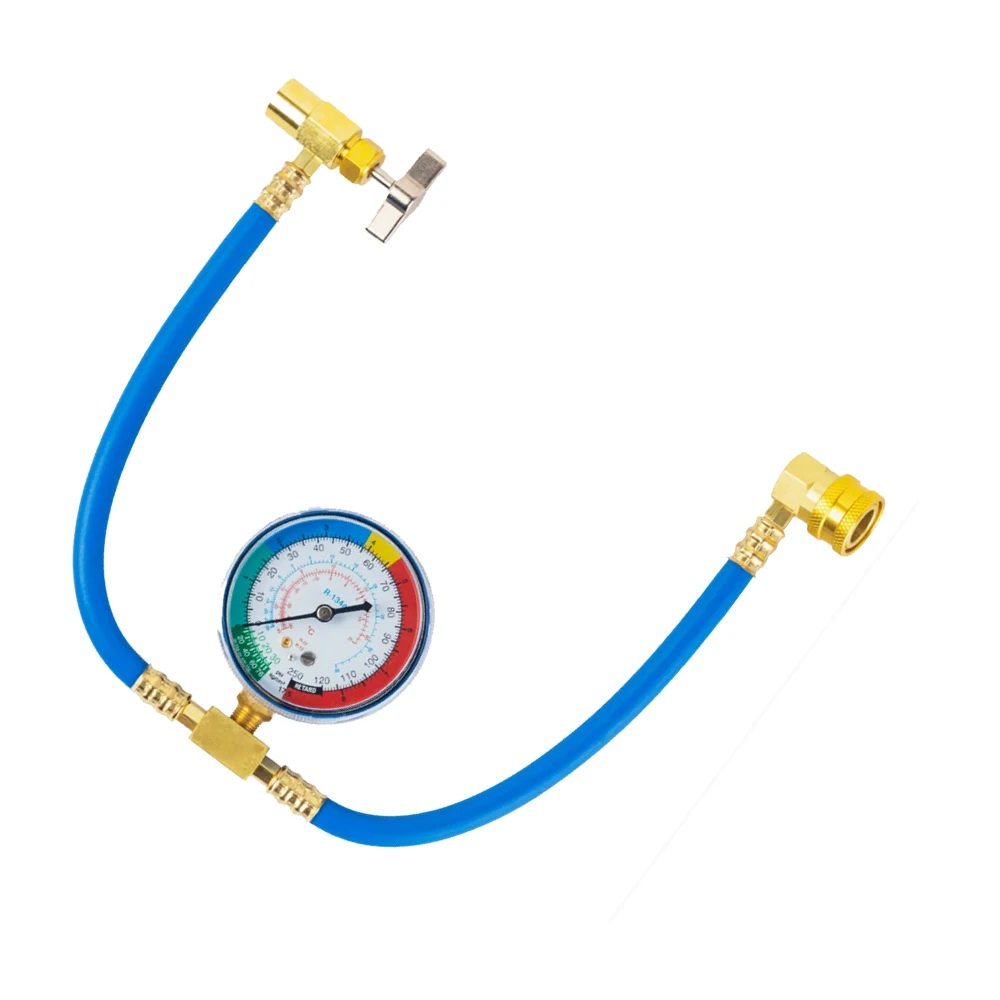 R1234YF Air Condition Refrigerant Charging Hose Kit 200PSI Gauge 14mm Quick Coupler 1/2 Inch LH Can Opener
