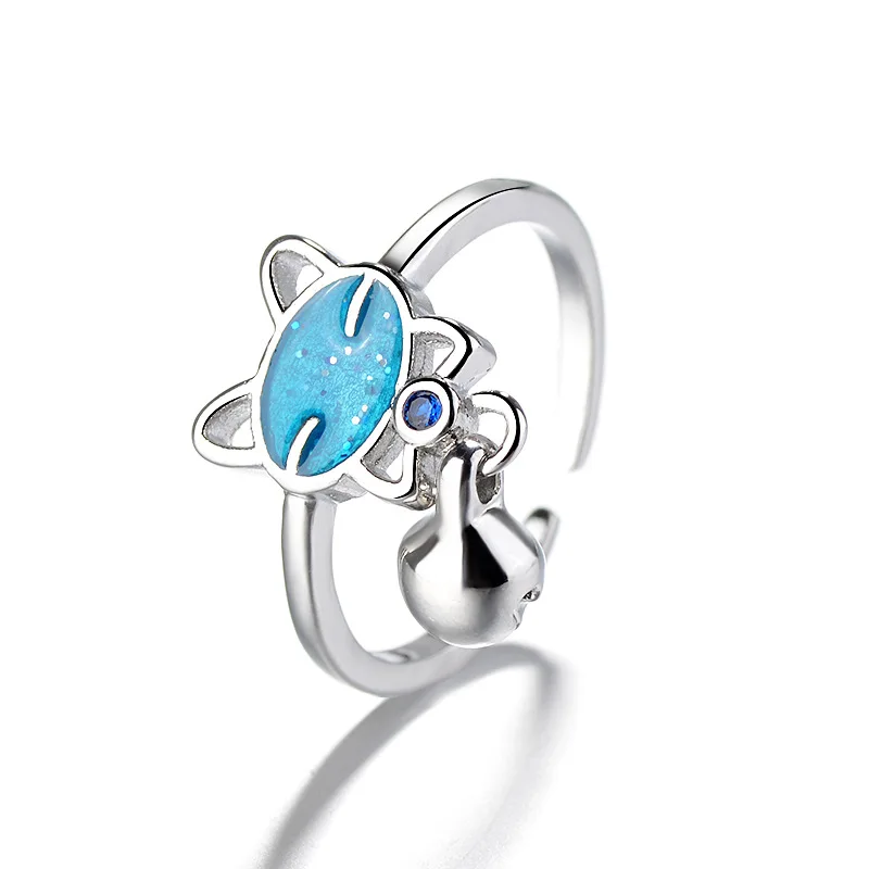 925 Sterling Silver Bell Cat Ring for Women Index Finger Tail Ring Simple Thin Design