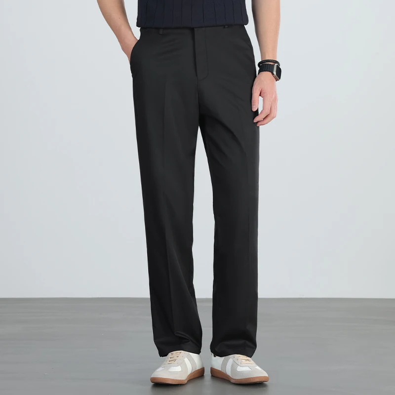 2026 summer brand high quality business gentleman lightweight mulberry silk straight pants Men's thin high waist trousers