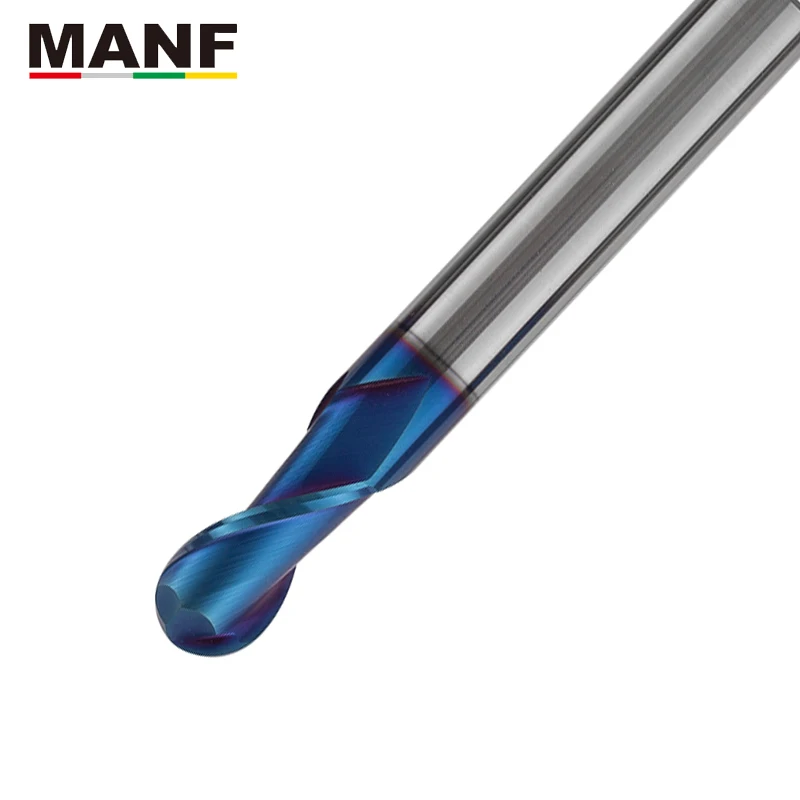 Длинная синяя нано-Концевая фреза MANF с 2 канавками, HRC65 R3mm R4mm, сферические концевые фрезы, Вольфрамовая сталь, фрезеровка, механическая обработка, фреза