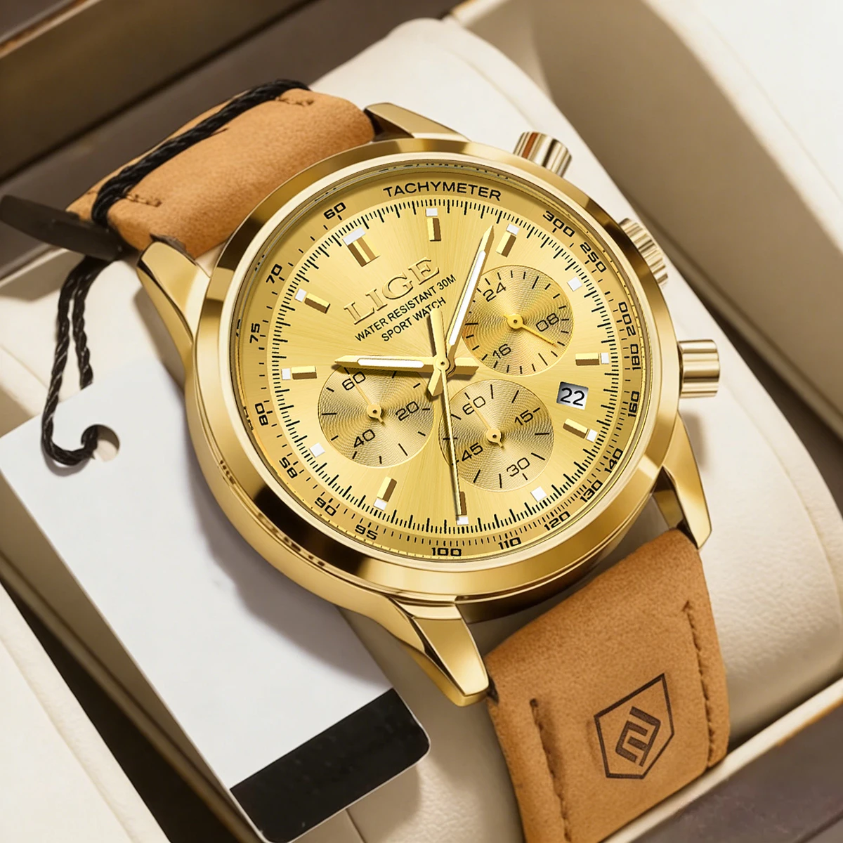 

LIGE Men Watch High Quality Luxury Waterproof Chronograph Luminous Men's Wristwatch Leather Quartz Watches For Men Casual Clock